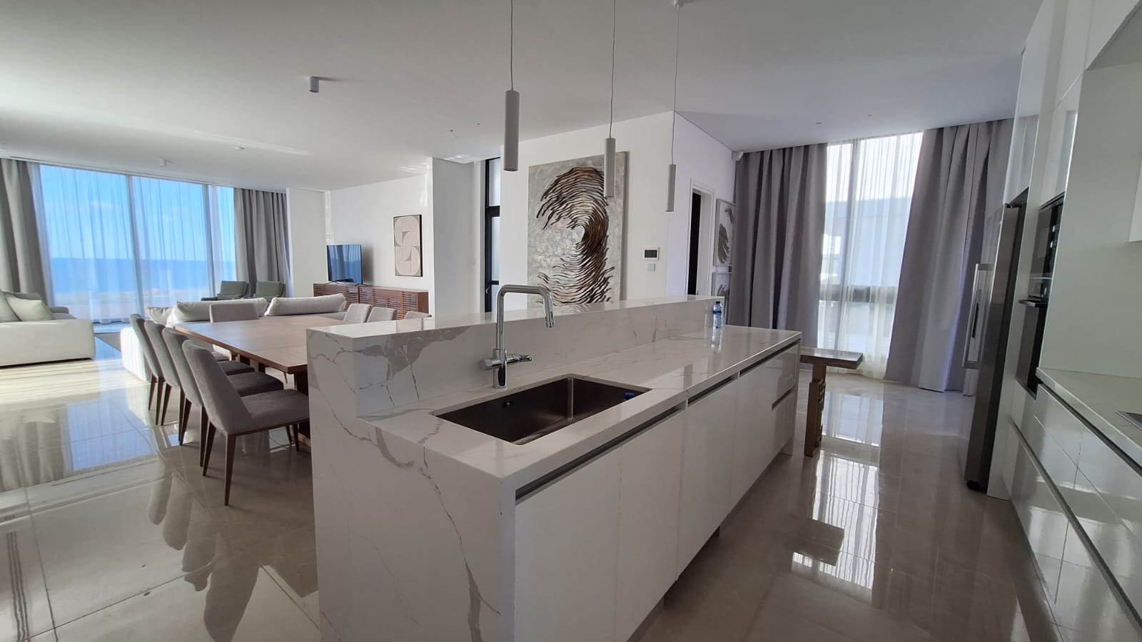 Interior living space with sea views